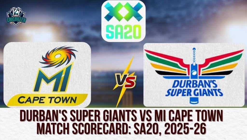 Durban's Super Giants vs Mi Cape Town Match Scorecard